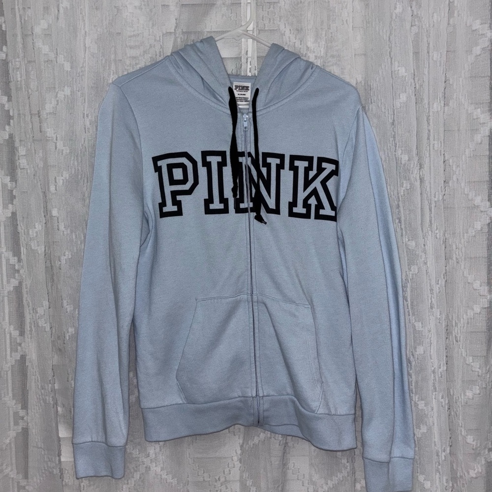 PINK Light Blue Logo Zip Up Hoodie